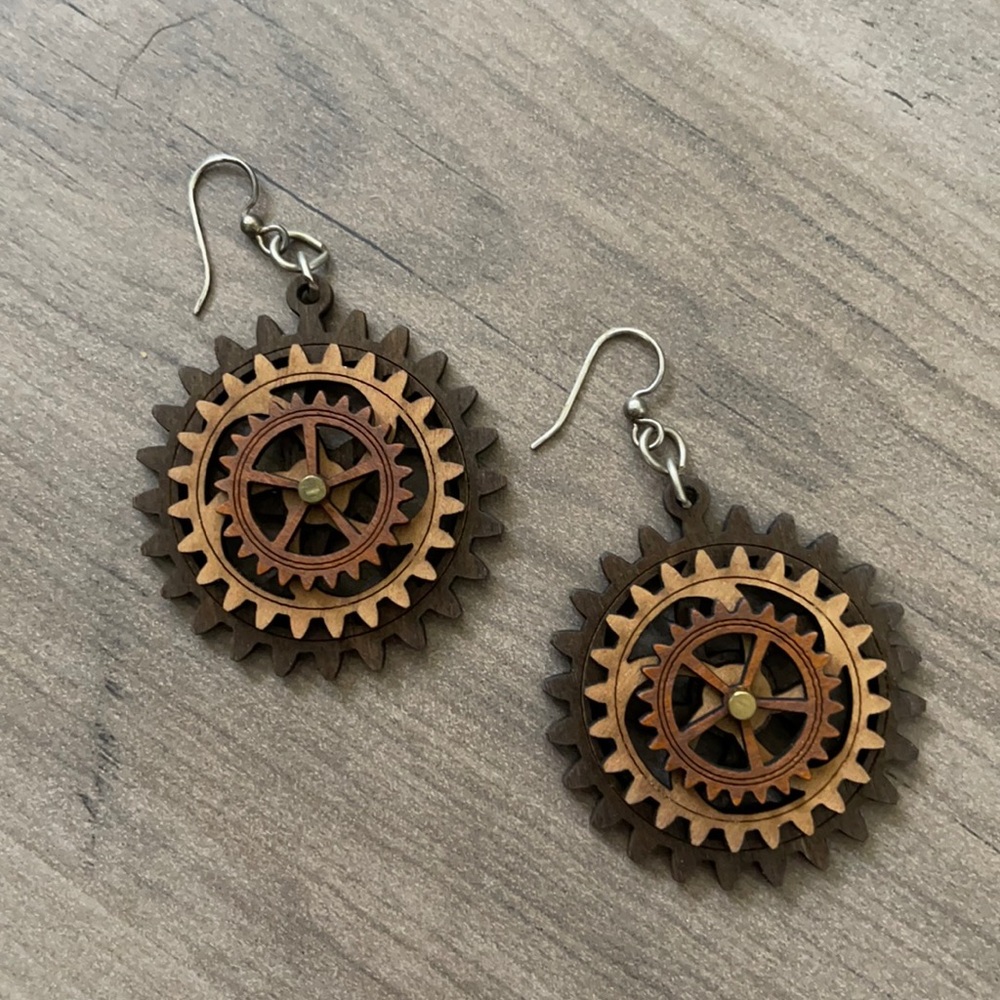 Steampunk wood earrings